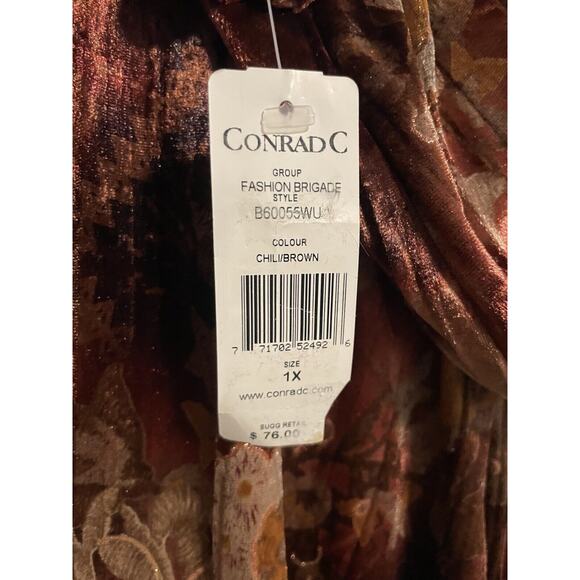 Vintage Conrad C Womens Top 1X Red Floral Stretch Long Sleeve Artsy Deadstock - Picture 5 of 8